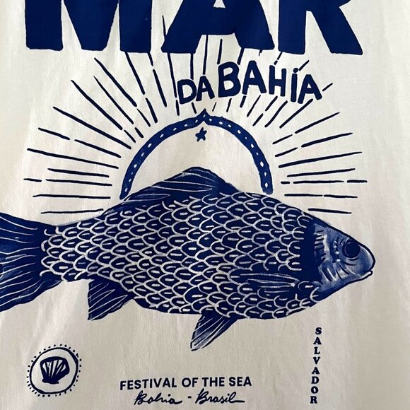 Farm Rio Small Alberto Pitta Mar Da Bahia Jumpsuit White Blue Print Romper Beach - Picture 3 of 12